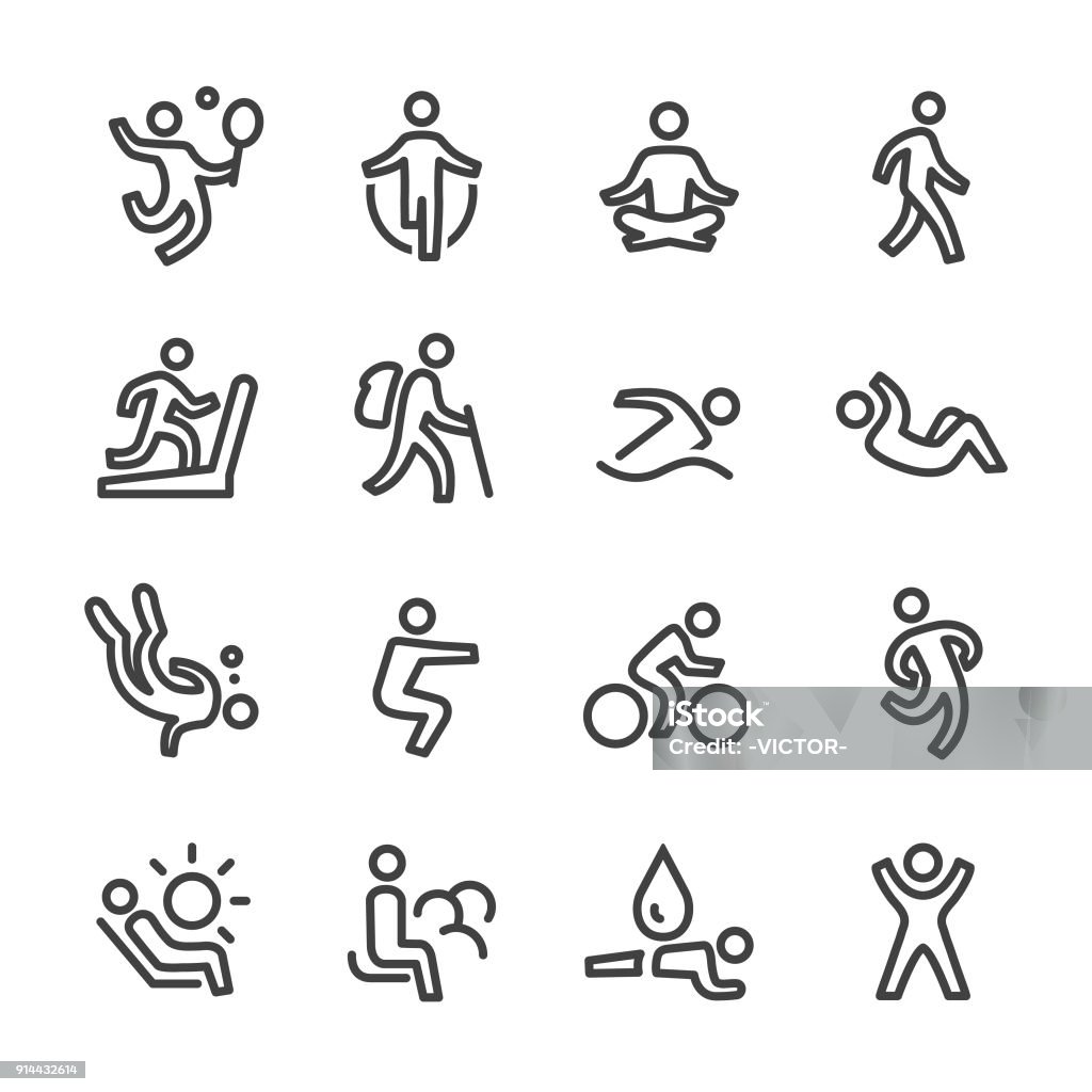 Exercise and Relaxation Icons - Line Series Exercise, Relaxation, healthy lifestyle Icon Symbol stock vector