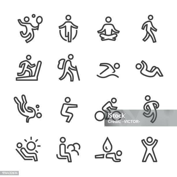 Exercise And Relaxation Icons Line Series Stock Illustration - Download Image Now - Icon Symbol, Exercising, Line Icon