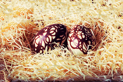 Homemake Easter eggs in a nest