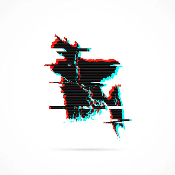 Vector illustration of Bangladesh map in distorted glitch style. Modern trendy effect