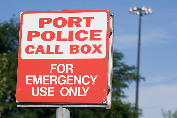 istock Port Police Call Box information sign. 91444998
