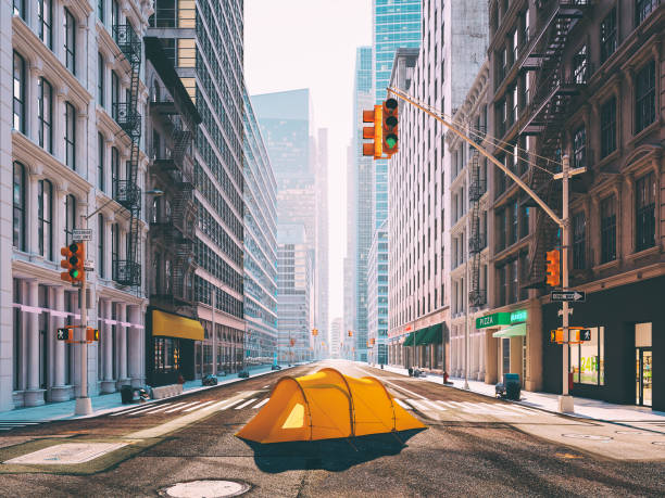 istock wanderlust in a big city. camping concept. 3d rendering 914450576
