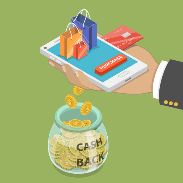 ilustrações de stock, clip art, desenhos animados e ícones de cash back flat isometric vector concept. - coin cheap jar currency