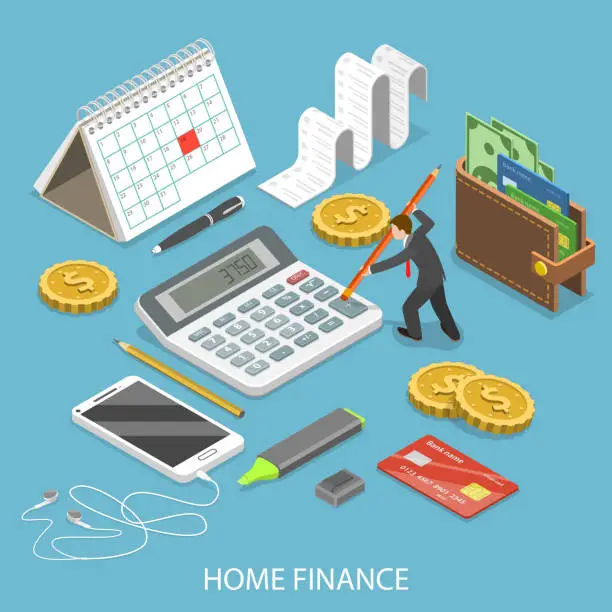 Vector illustration of Personal home finance flat isometric vector.