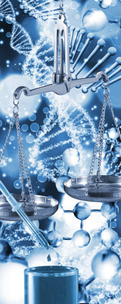 istock Image of laboratory flask and scales on technological background 914451828