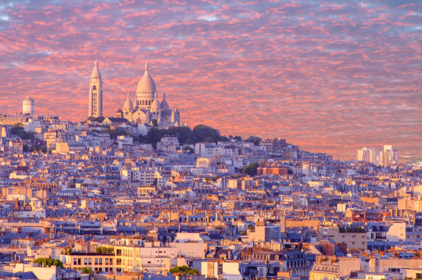 cityscape of paris by the sunset cityscape of paris by the sunset montmartre stock pictures, royalty-free photos & images