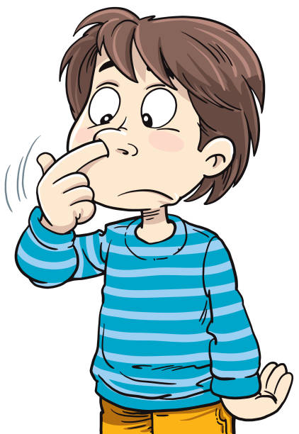 dziecko wybiera jego nos - picking nose stock illustrations