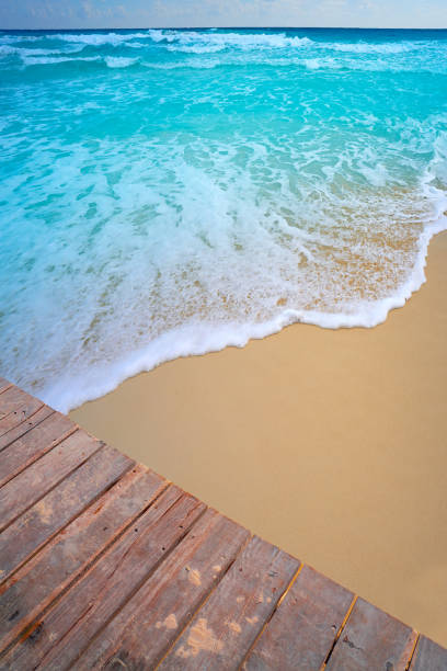 Caribbean beach wood pier tropical aqua in Mexico