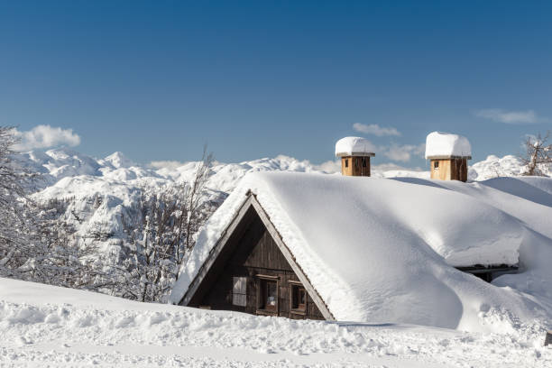 istock Winter landscape with small wooden house 914478700