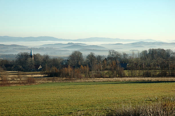 istock village in fog 91448161