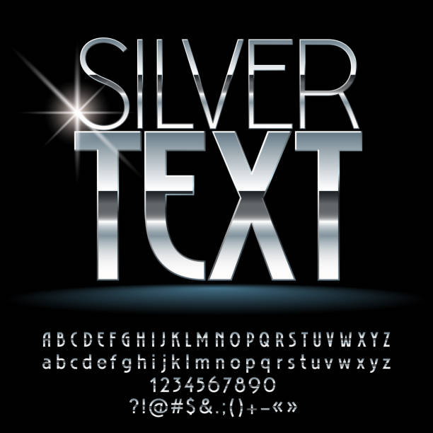 ilustrações de stock, clip art, desenhos animados e ícones de vector silver text with alphabet - chrome insignia sign gear