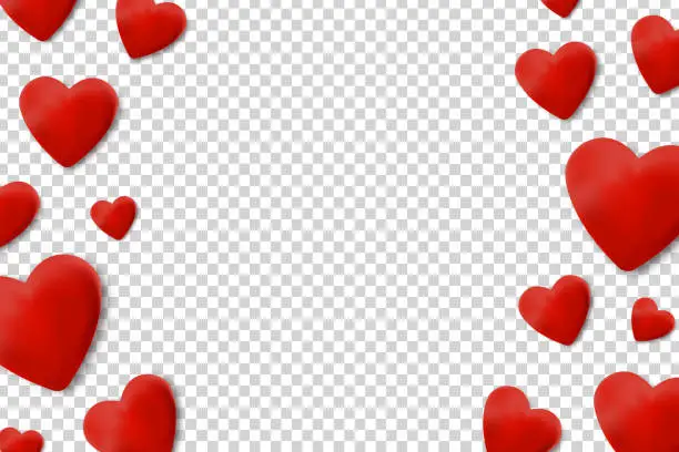 Vector illustration of Vector realistic isolated borders with hearts for decoration and covering on the transparent background. Concept of Happy Valentine's Day, wedding and anniversary.
