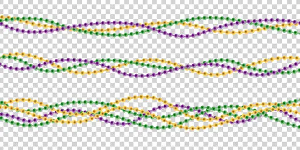 Vector illustration of Vector realistic isolated beads for Mardi Gras for decoration and covering on the transparent background. Concept of Happy Mardi Gras.
