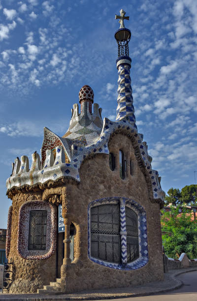 istock mosaic tile, decoration, broken geometrical, Park Guell, Barcelona, Spain. Designed by Gaudi 914485728