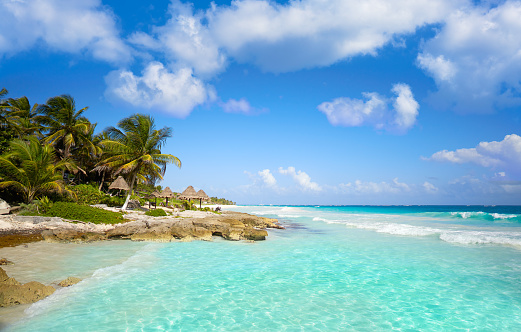 Resort on a white sand beach and turquoise sea