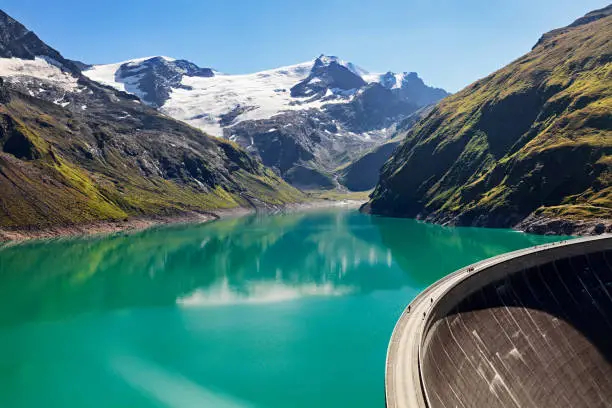 Reservoir Mooserboden Dam near Kaprun, Austria