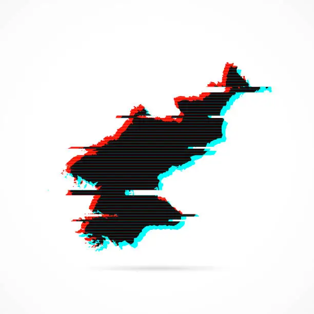 Vector illustration of Korea North map in distorted glitch style. Modern trendy effect