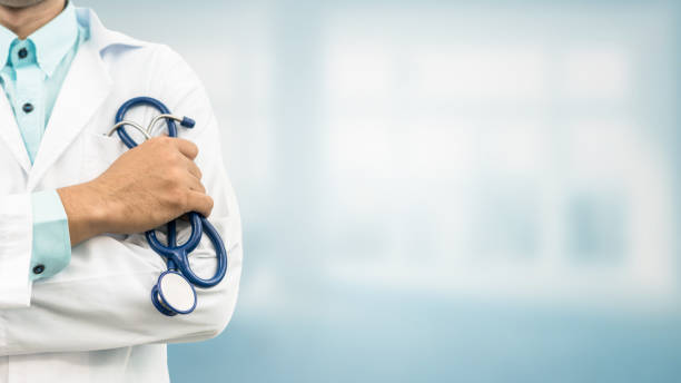 Doctor in hospital background with copy space stock photo
