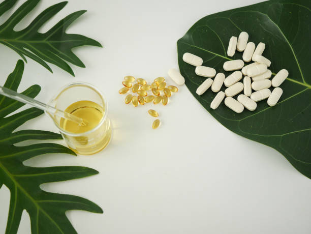 istock alternative herb medicine. herbal vitamin on white background. 914503620