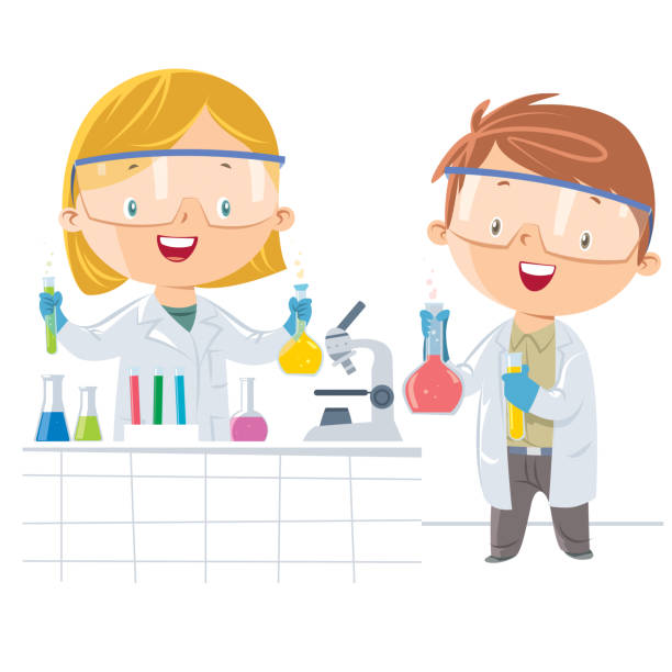 scientist kids Vector scientist kids schoolgirl uniform stock illustrations