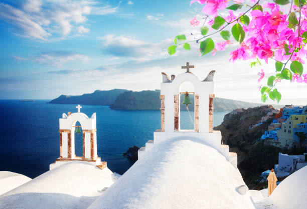 istock white belfries Santorini island, Greece 914505034