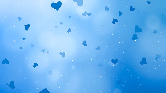 Valentines Day abstract background and love concept. Blue heart shape, glittering light elements with bokeh decorations luxurious design for romantic background.