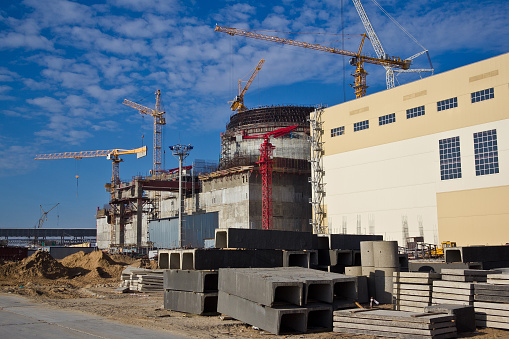 Construction site of new modern nuclear power plant.
