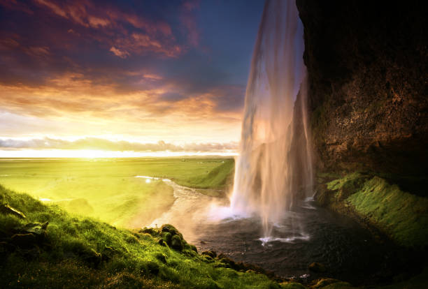istock Seljalandsfoss waterfall at sunset, Iceland 914508700
