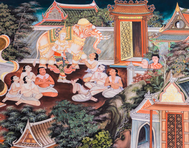 istock Buddhist temple mural painting art 914509504