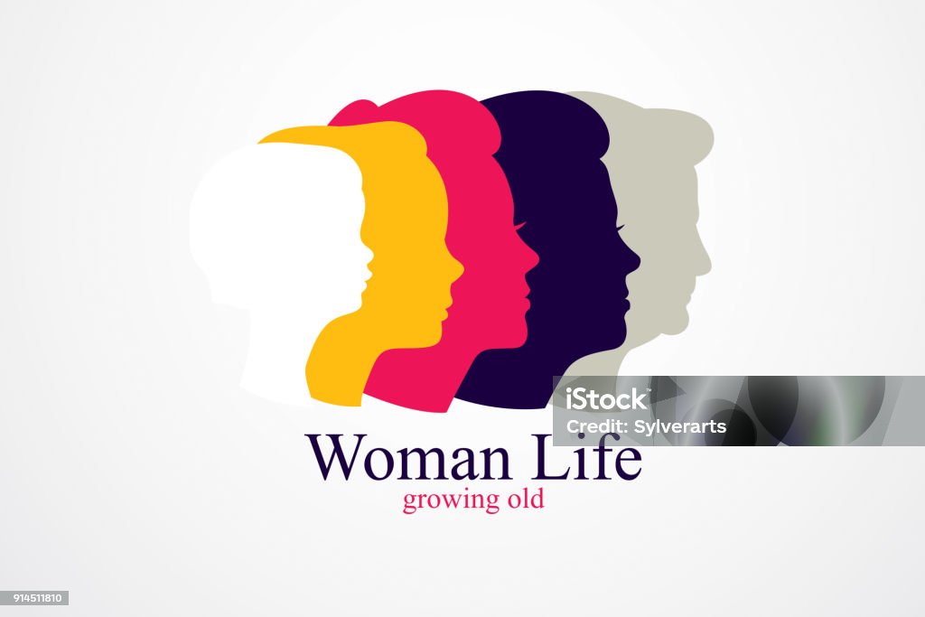 Woman life age years concept, the time of life, periods and cycle of life, growing old, maturation and aging, one generation and age categories. Vector simple classic icon Aging Process stock vector