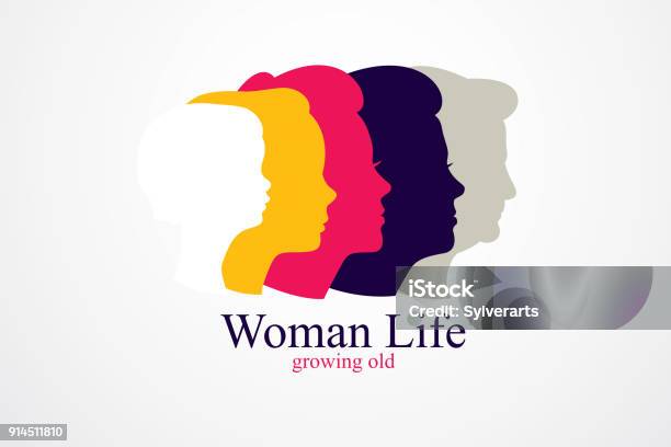 Woman Life Age Years Concept The Time Of Life Periods And Cycle Of Life Growing Old Maturation And Aging One Generation And Age Categories Vector Simple Classic Icon Stock Illustration - Download Image Now