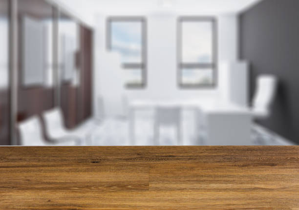 istock Background with empty wooden table. Flooring. Modern office Cabinet. Meeting room. 914515622