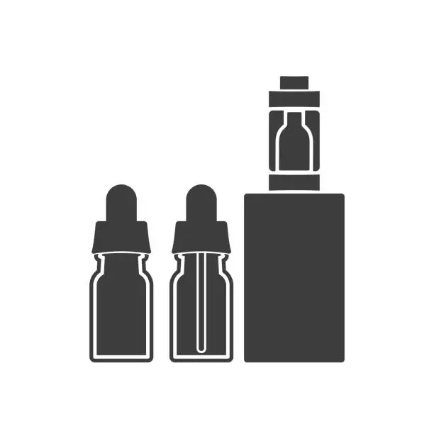 Vector illustration of Electronic cigarette with bottles of liquid. Vector illustration