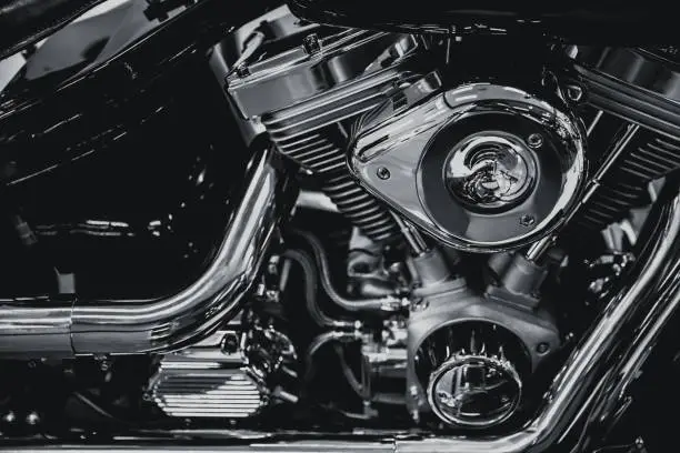 Photo of Luxury modern chrome Chopper Engine art photography in black and white vintage tone