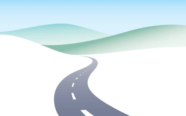 ilustrações de stock, clip art, desenhos animados e ícones de country road curved highway vector perfect design illustration. the way to nature, hills and fields camping and travel theme. can be used as a road banner or billboard with copy space for text. - road street hill landscape