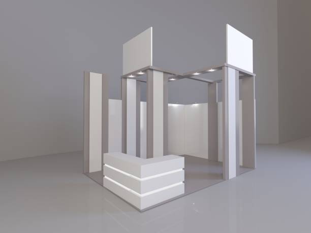 istock Exhibition stand, 3D rendering visualization of exhibition equipment, Advertising space on a white background 914523604