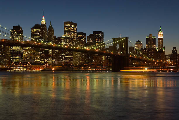 istock Southern Mahanhattan Skyline with Brooklyn Bridge at night 91452384
