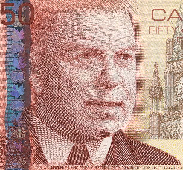 william lyon mackenzie king - fifty dollar bill number 50 currency close up - fotografias e filmes do acervo