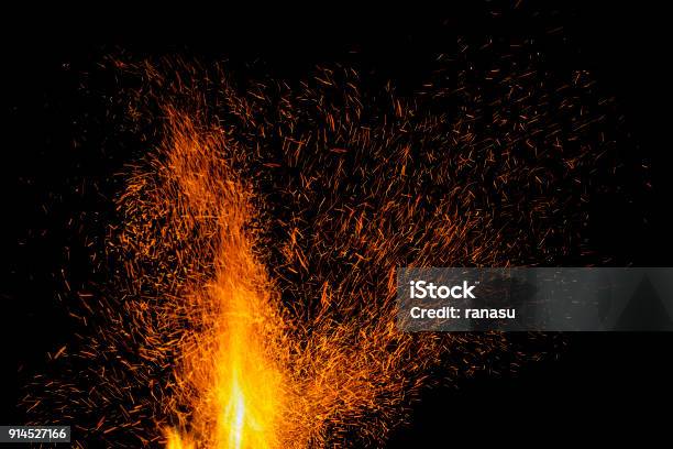 Bonfire In The Woods Stock Photo - Download Image Now - Fire - Natural Phenomenon, Sparks, Exploding