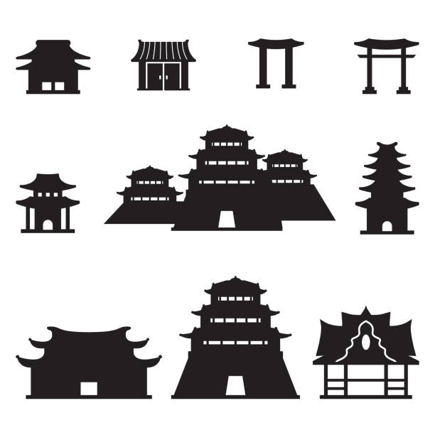 illustrations, cliparts, dessins animés et icônes de ensemble de bâtiments asiatiques. vector. - temple