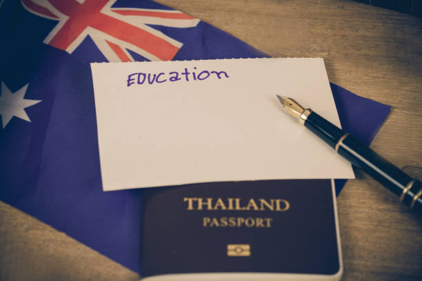 istock Education in Australia concept,passport and white note on Australia flag . 914530086