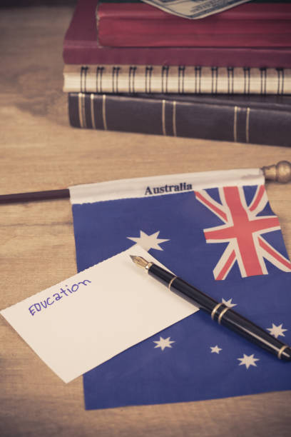 istock Education in Australia concept,passport and white note on Australia flag . 914530088