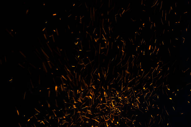 the flames of darkness float in the air.fire charcoal. - sparks imagens e fotografias de stock