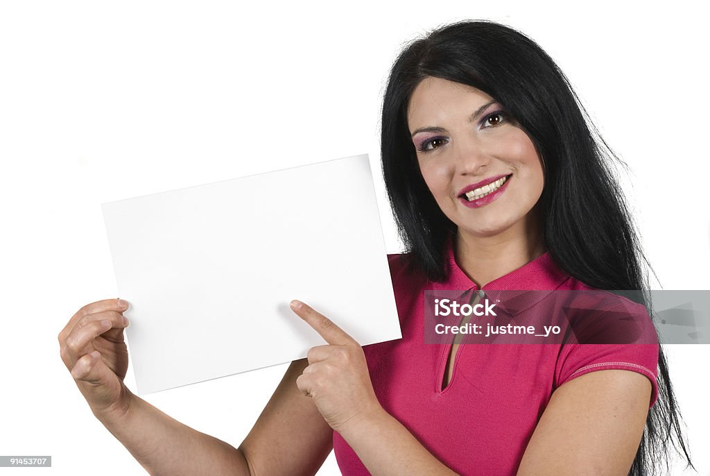 Smile woman with blank sign  Adult Stock Photo