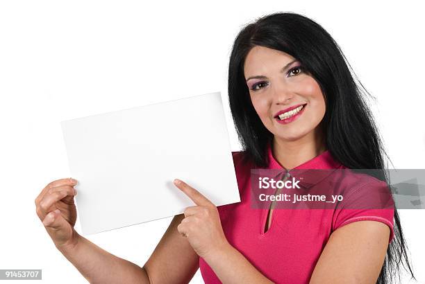 Smile Woman With Blank Sign Stock Photo - Download Image Now - Adult, Adults Only, Advertisement