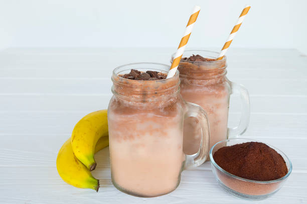 chocolate smoothie, sweet and cold drink, made with cow's milk and strawberries, very nutritional.