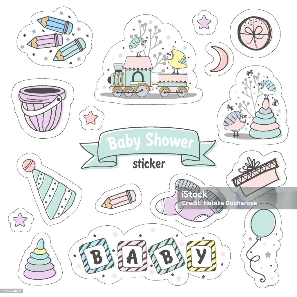 Baby Shower Baby Boy Icons Stock Vector Illustration Of Childhood