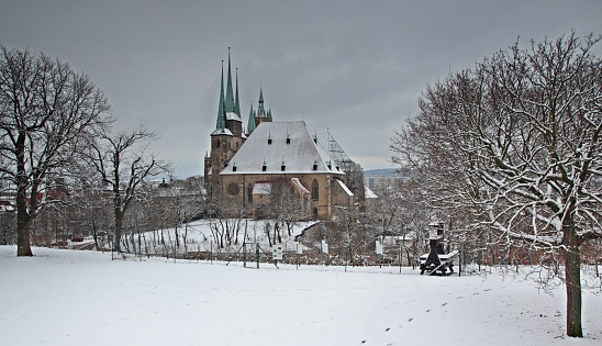 Herborn, Germany - December 6, 2013: Snow-covered ancient castle in town Herborn, Hesse, Germany