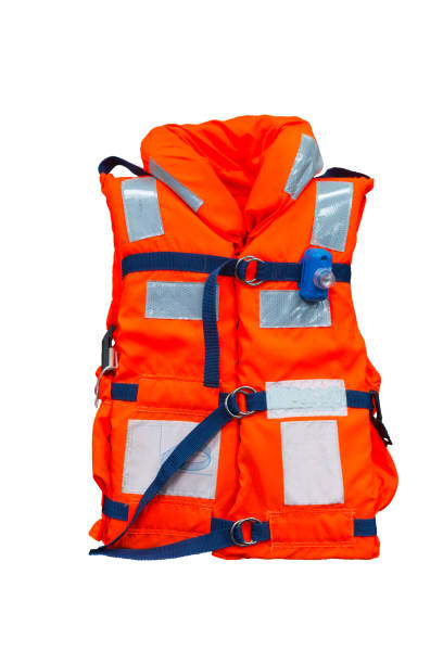 jaqueta de vida laranja - isolado no fundo branco. - life jacket safety isolated sea - fotografias e filmes do acervo