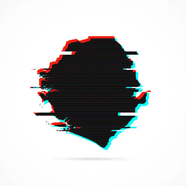 Vector illustration of Sierra Leone map in distorted glitch style. Modern trendy effect